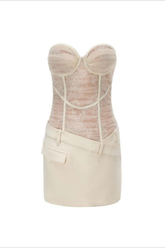 Azari Off Shoulder Fake Two Piece Mini Dress In White